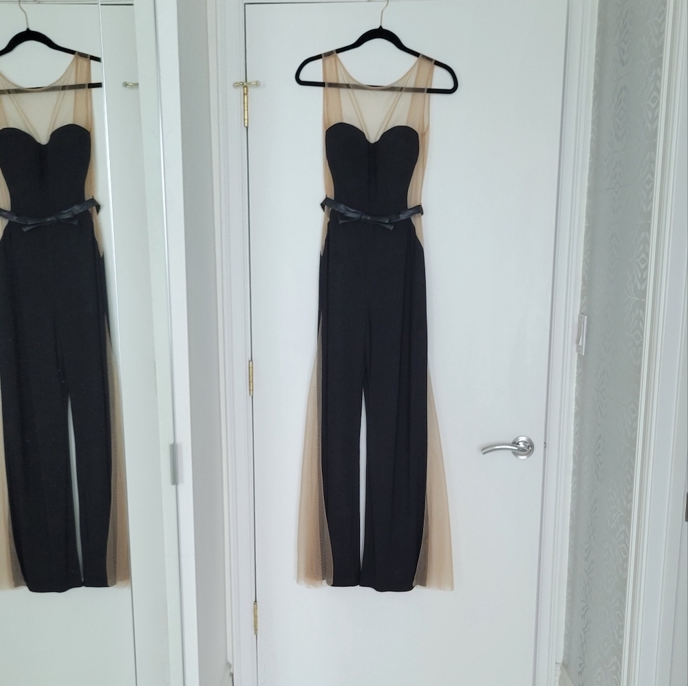 Jovani black/nude sheer net jumpsuit size 6